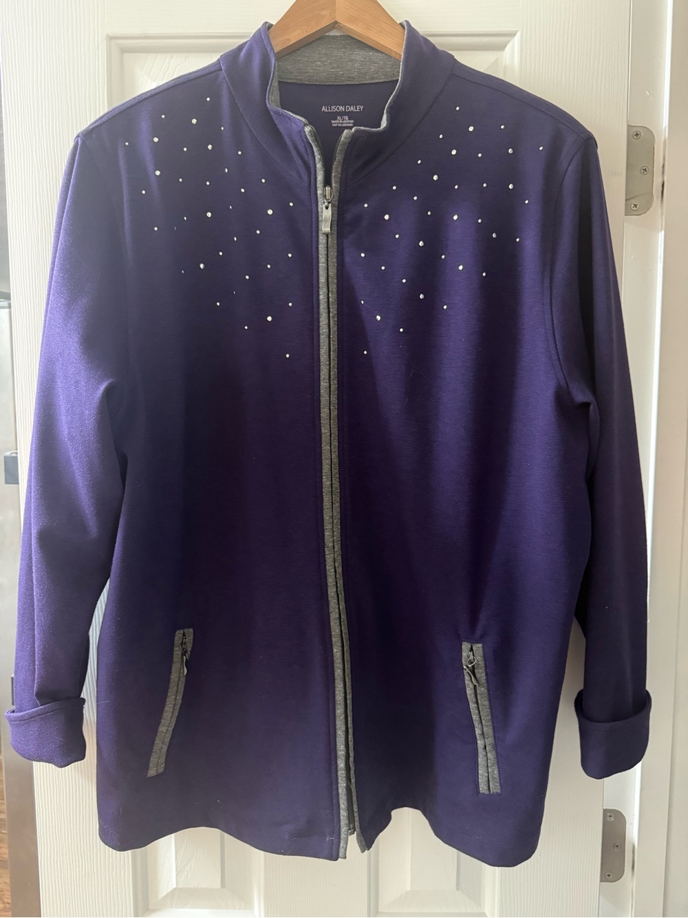 Allison Daley Purple Studded Zip Front Jacket XL Shoulder Pads